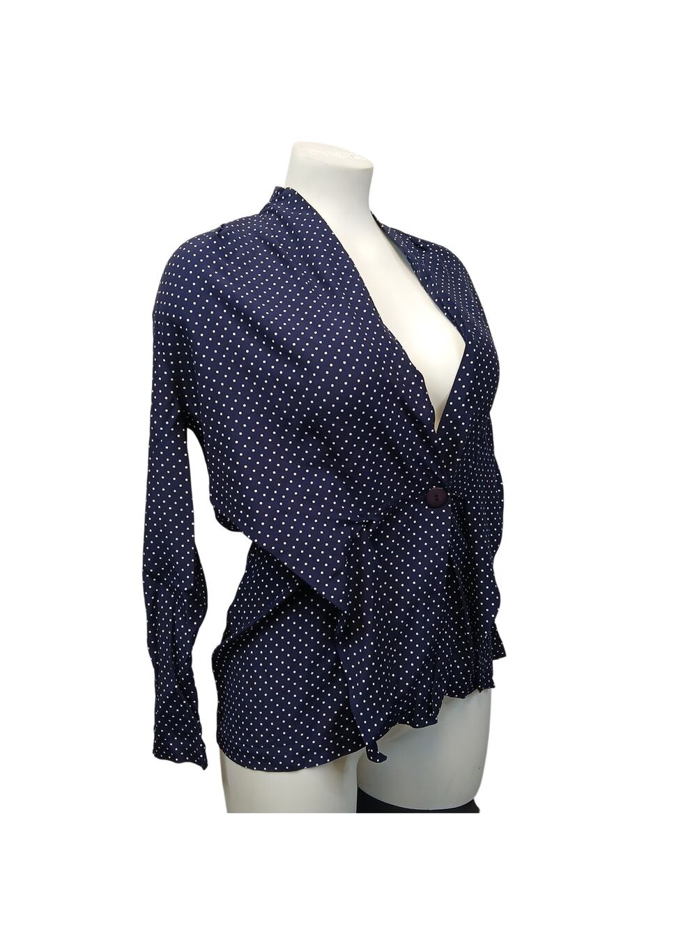 Rumours Vintage Style Polka Dot Wrap Top Small S Navy Open Drape Neck Blouse